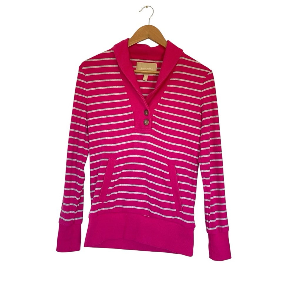 Banana Republic Sweater Women’s XS Pink White Stripes Long Sleeve Pockets Button